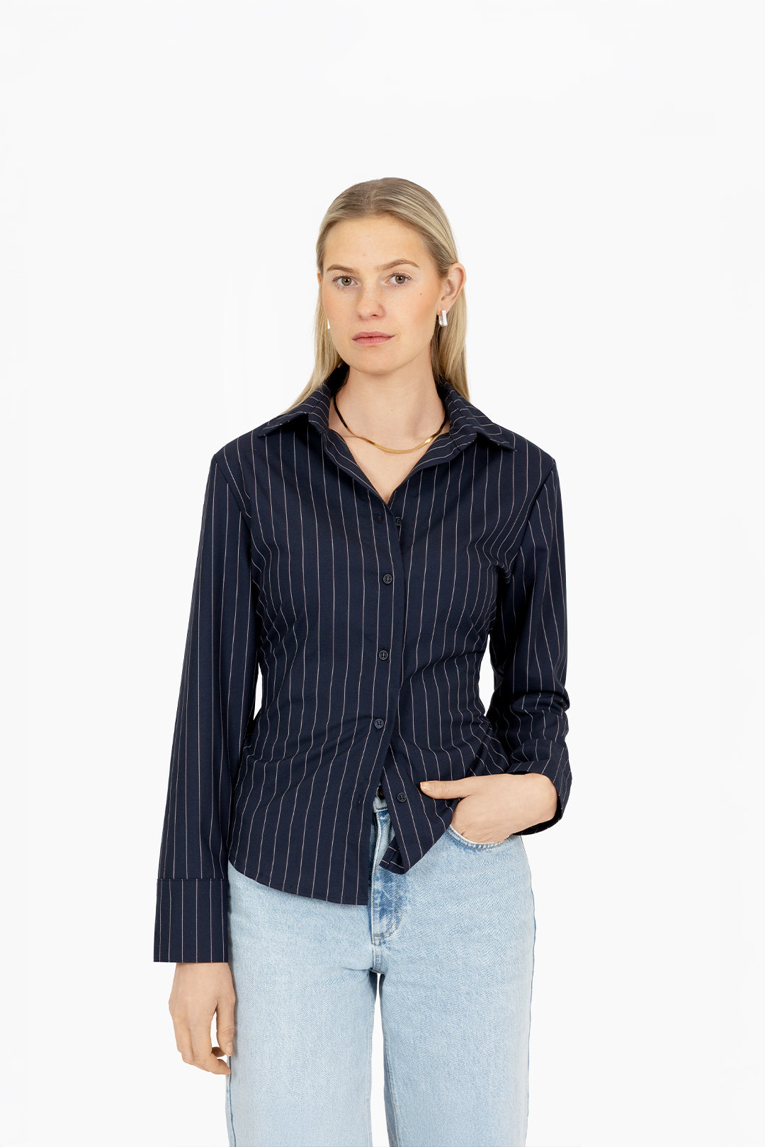 THE BOBBIE BLOUSE NAVY STRIPE