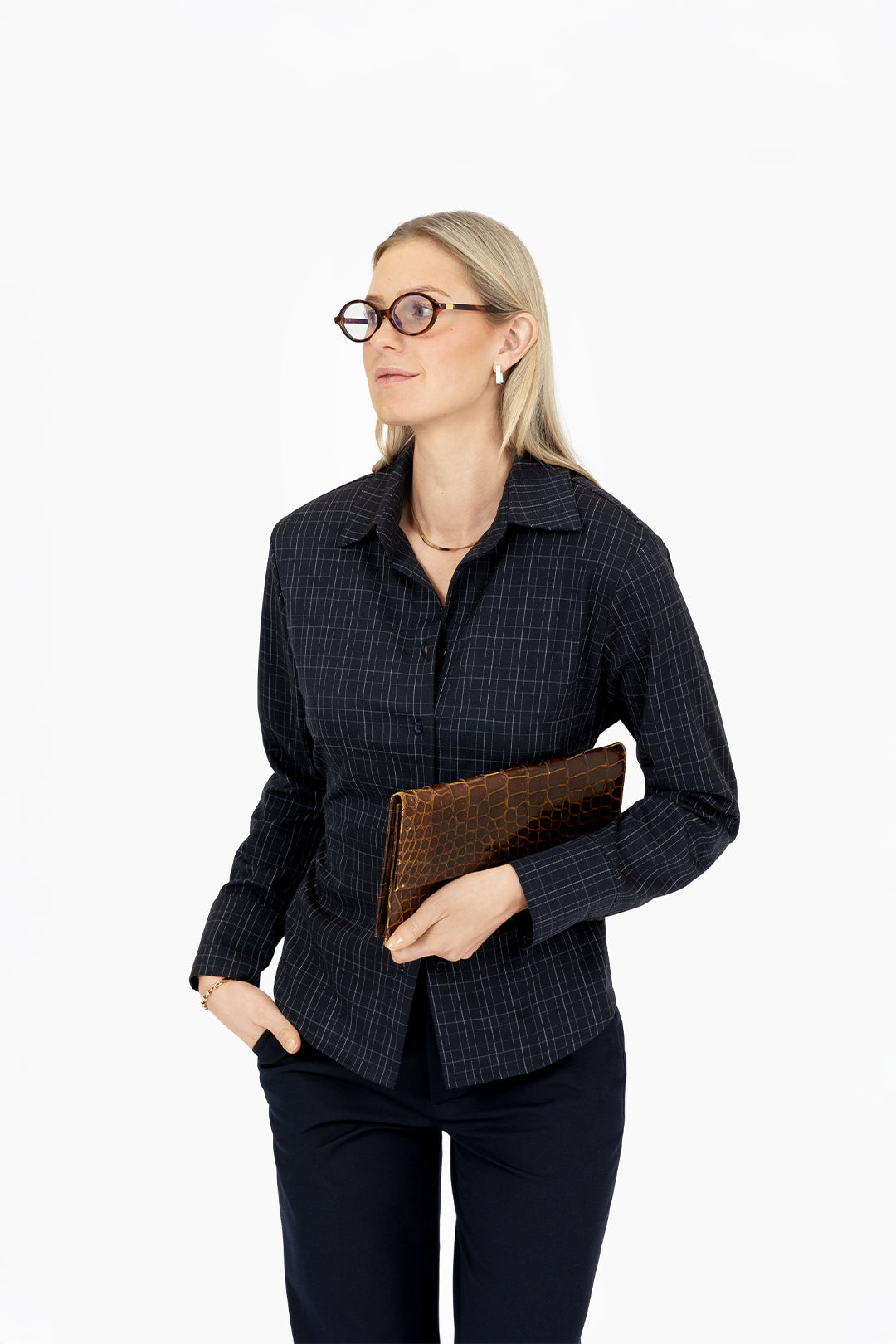 THE BOBBIE BLOUSE NAVY CHECK