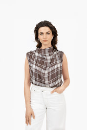 THE JULIE TOP BROWN CHECK