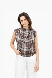 THE JULIE TOP BROWN CHECK