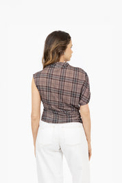 THE LOLA TOP BROWN CHECK