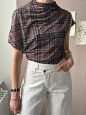THE LOLA TOP BROWN CHECK