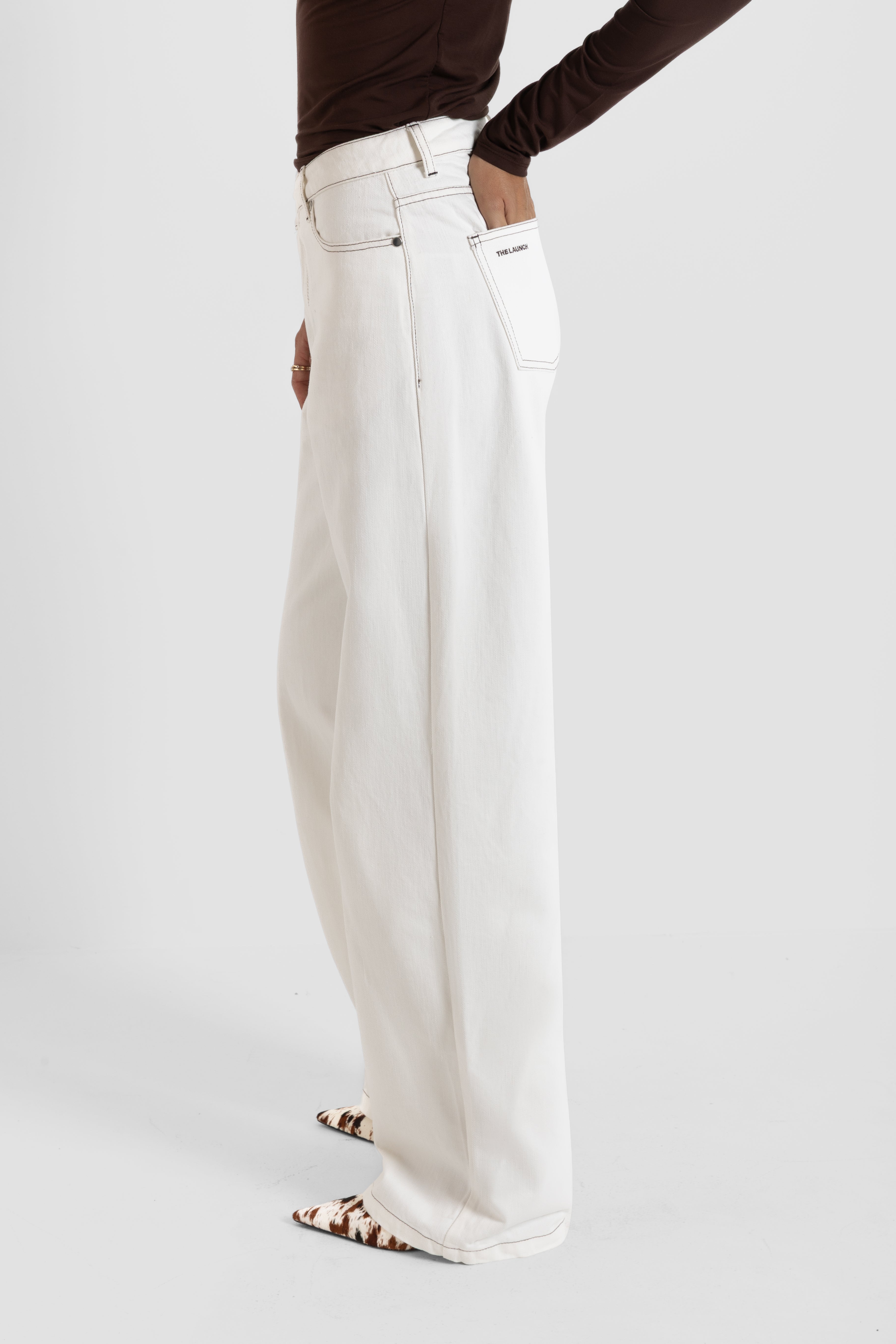 THE LINA JEANS OFF WHITE/BROWN